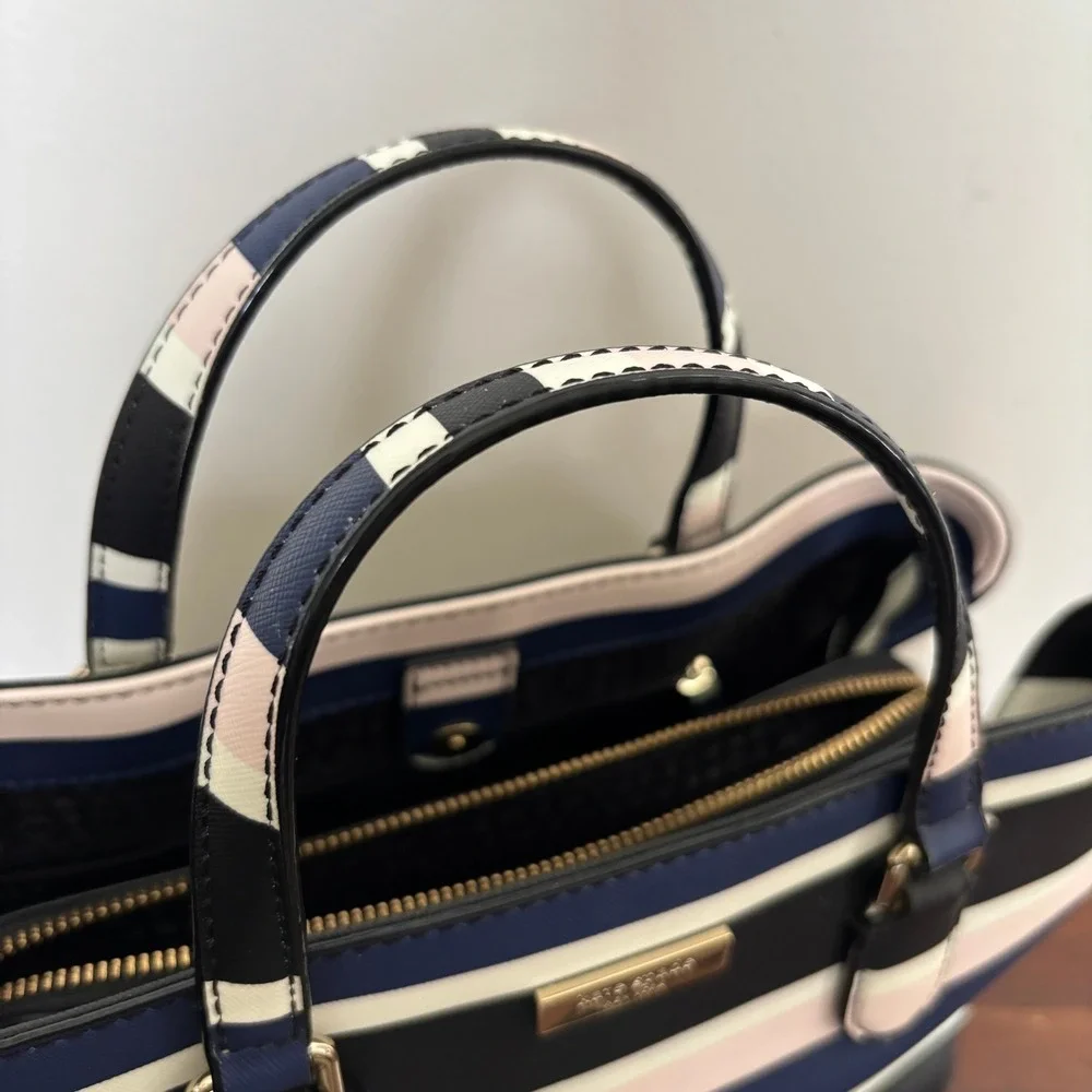Kate Spade Evangeline Laurel Way Cruise Stripe Satchel Bag Navy Pink Black